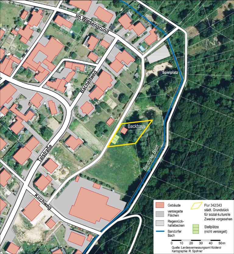 Lageplan des neuen Backhauses auf den Bandorfer Wiesen
